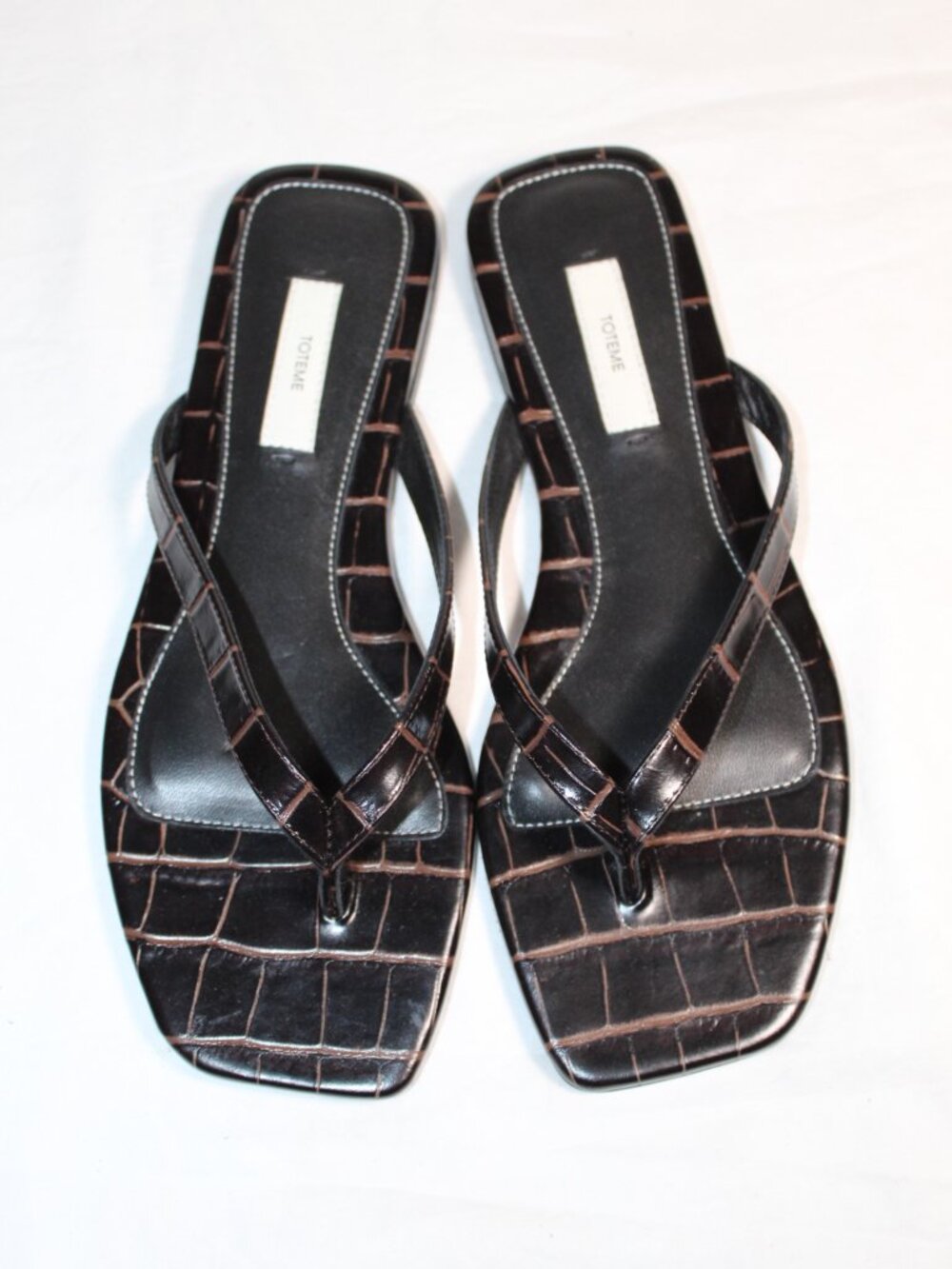 NEW TOTEME Croco Embossed Thong Flats Sandals Slides Square Toe 39